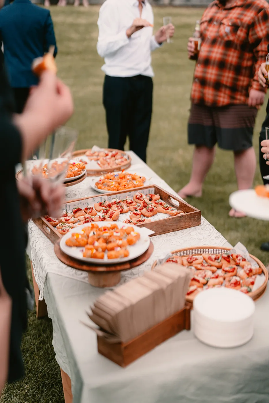 Antipasto canapé table catered by Amaranto at Tim and Courtney's wedding at Nocton Woolshed